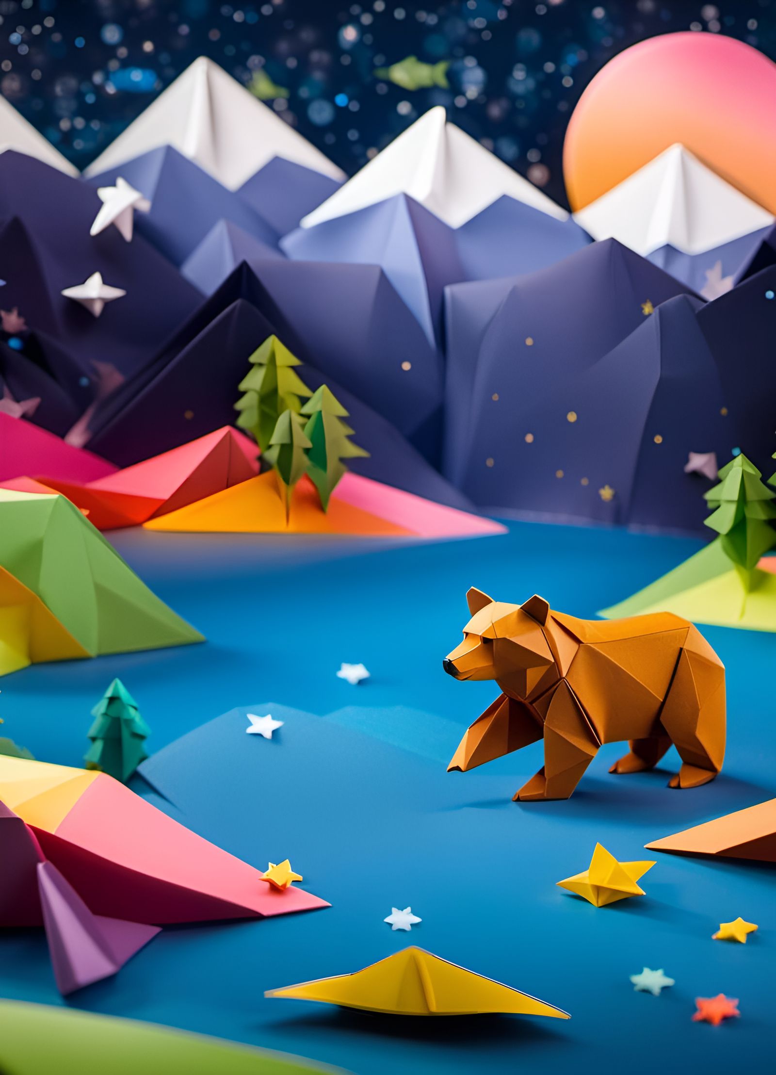 Origami Grizzly Bear in Space