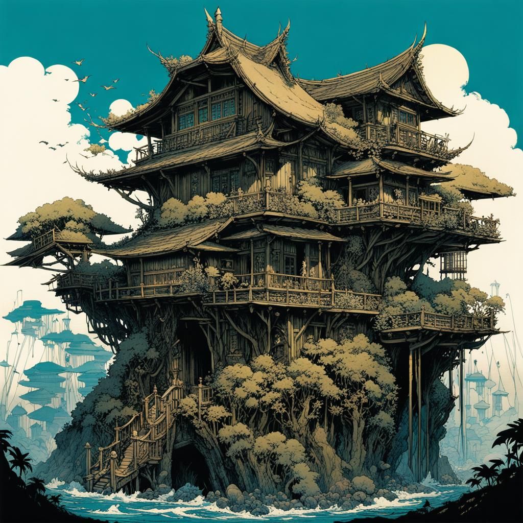 Solarpunk House in Hawaiian Lowlands: Fantasycore Illustrati...