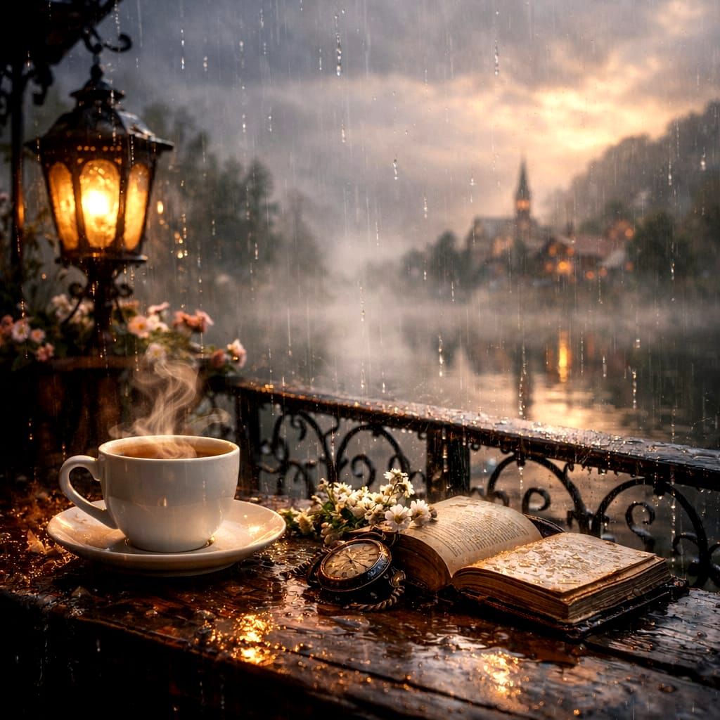 Gentle Rain on Serene Landscape in Fine Art Photography Styl...