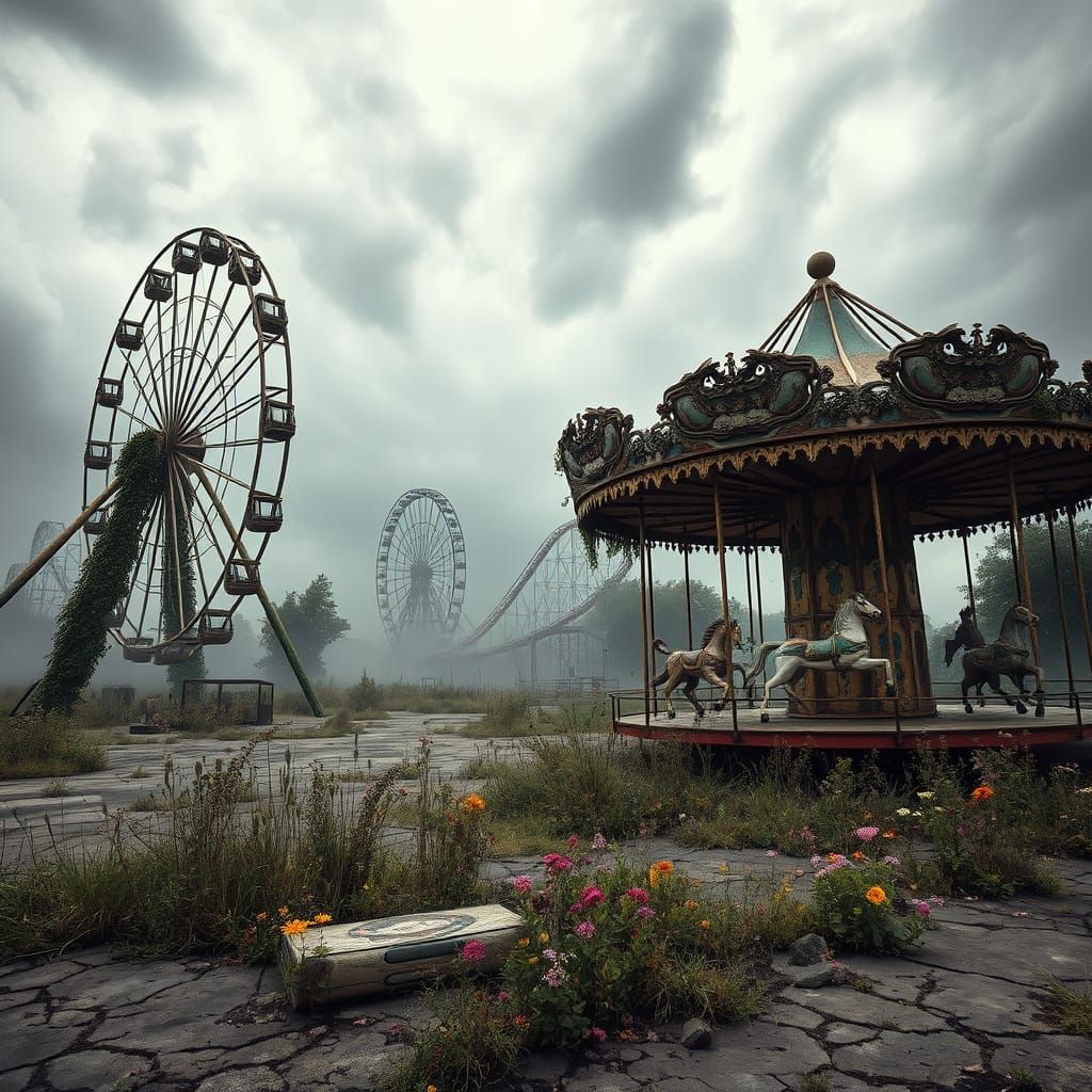 Forgotten Amusement Park in a Dreamlike Haze