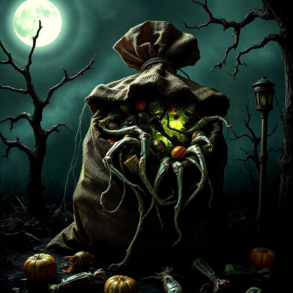 Dark Whimsical Trick-or-Treat Bag With Gnarled Roots