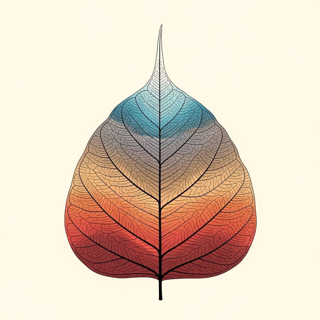 Topographic Peepal Leaf in Abstract Minimalist Style