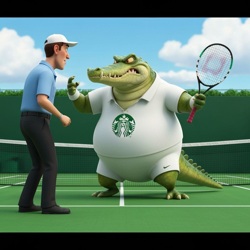 Anthropomorphic Crocodile Playing Tennis in CGI Style