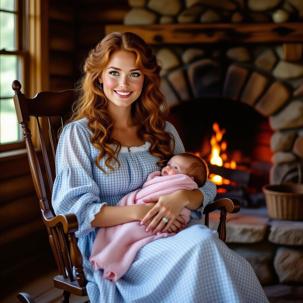 Cozy Log Cabin Scene in Classic American Illustration Style