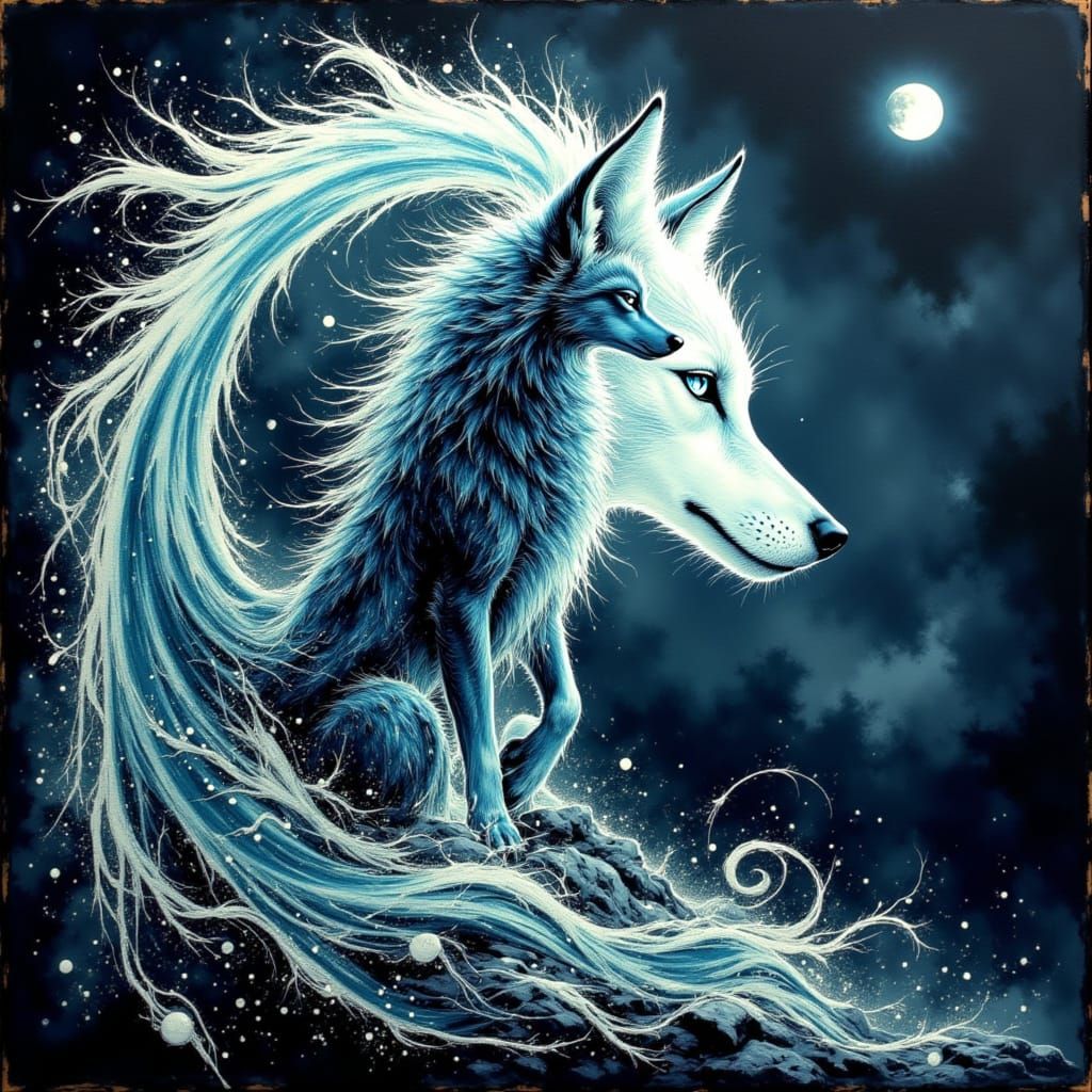 Majestic Surreal Wolf in Flowing Abstract Style