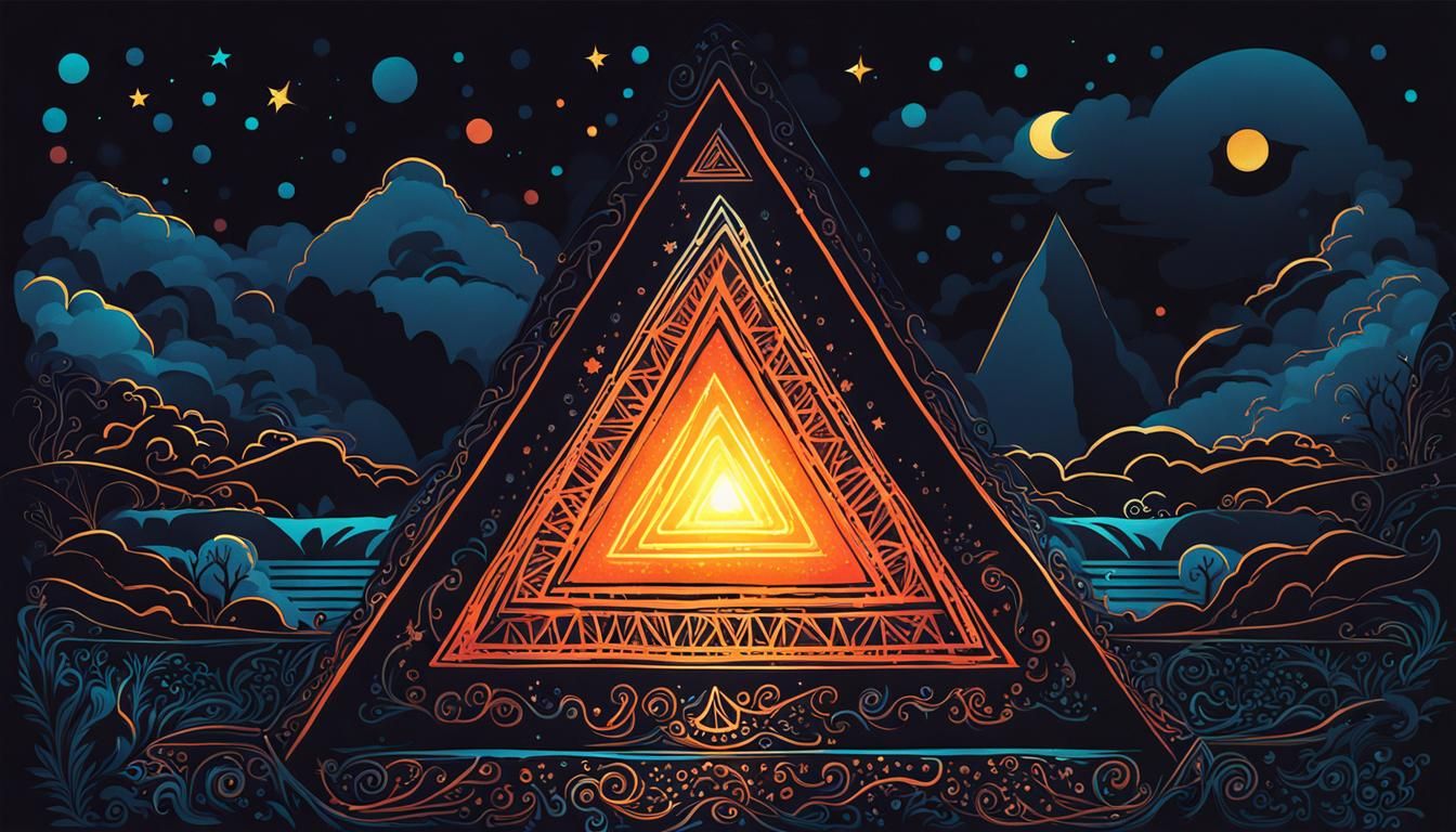 Glowing Mysterious Triangle Cartoon Poster at Night