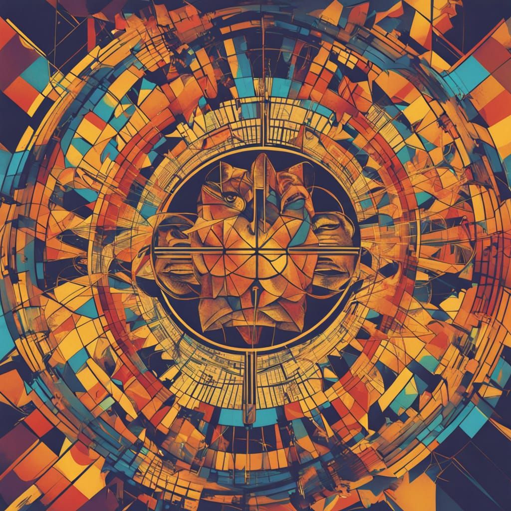 Meditating Figure in Vibrant Geometric Splash Art