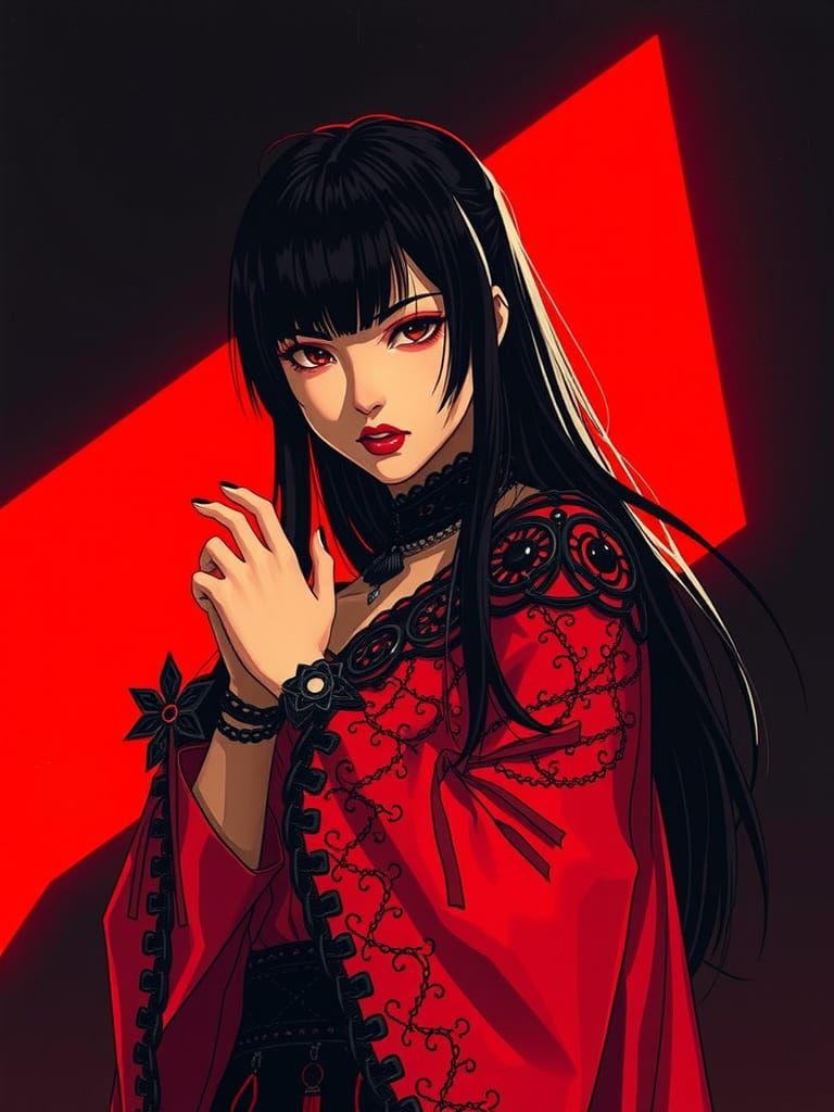 Intense Anime Portrait in Retro Japanese Style