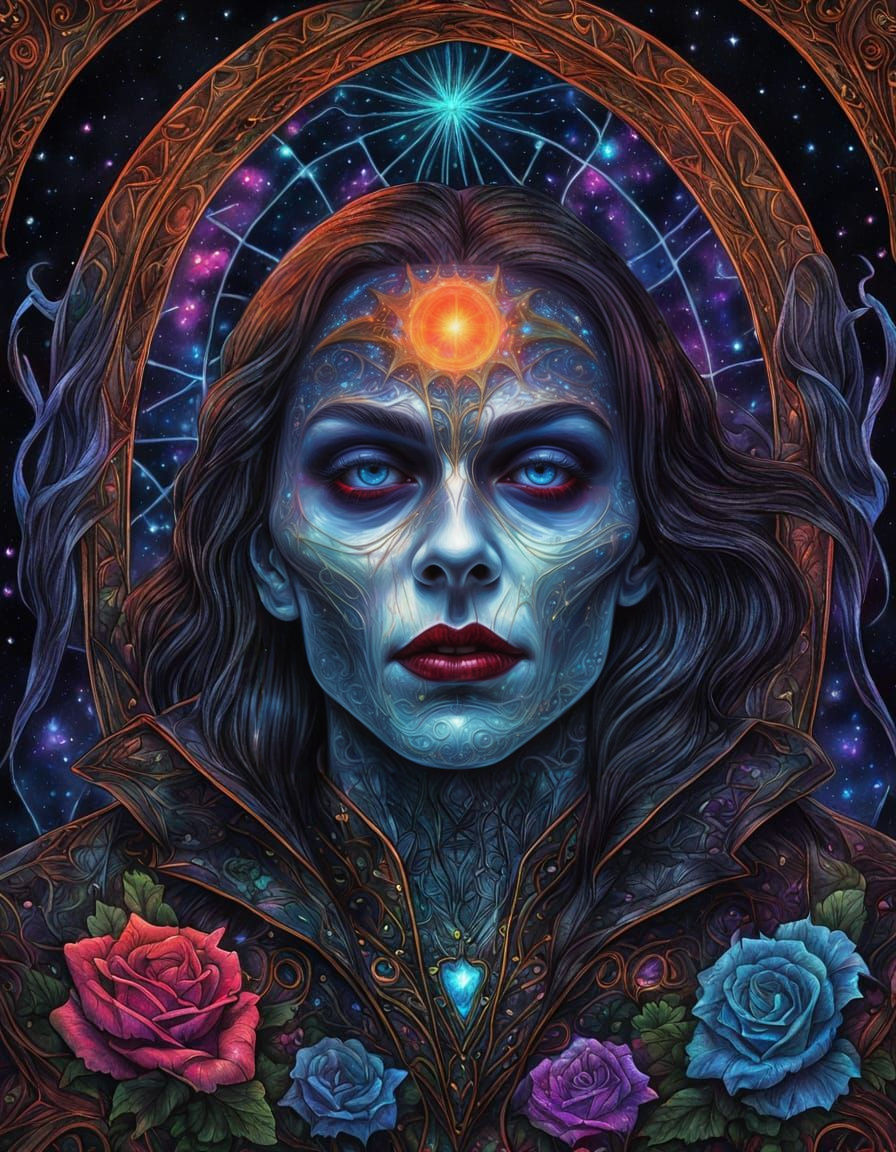 Vampire in Coffin: Holographic Astral Illustration