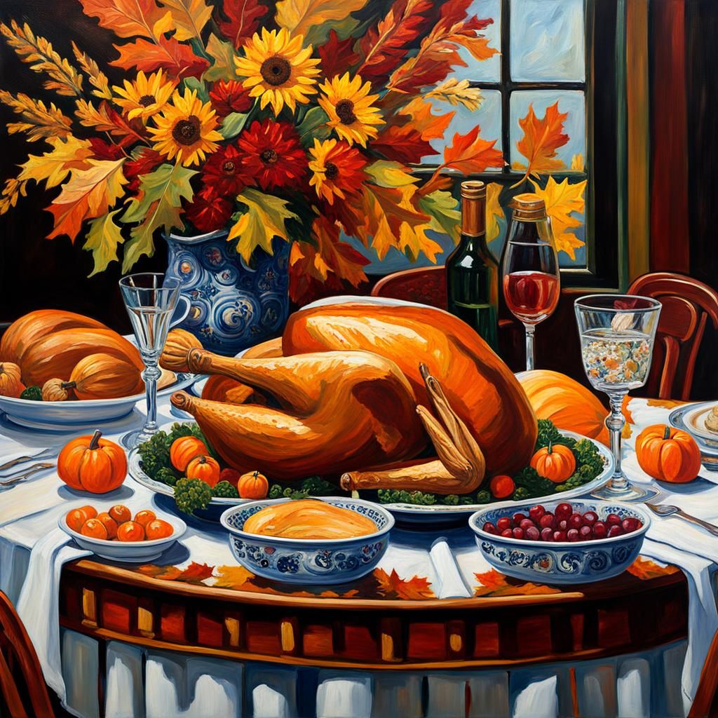 Thanksgiving Feast in Impasto Acrylic Painting