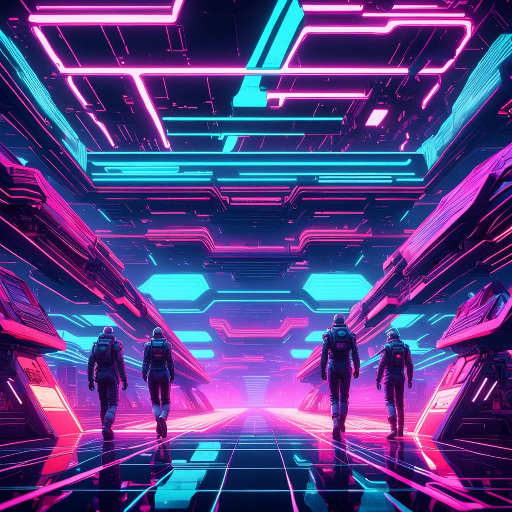 Interconnected Human Lifeforms in Retrowave Style