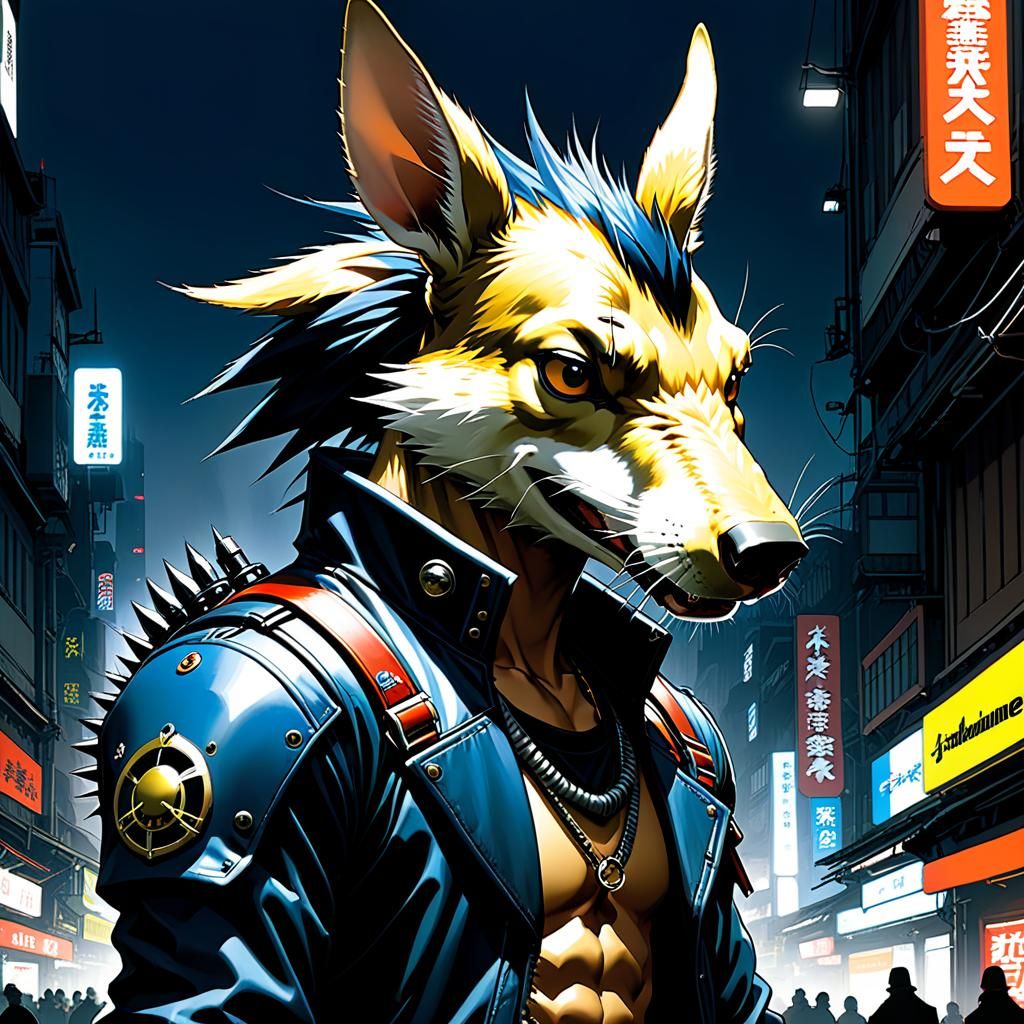 Grimdark Punk Aardvark Illustration with Bold Lines