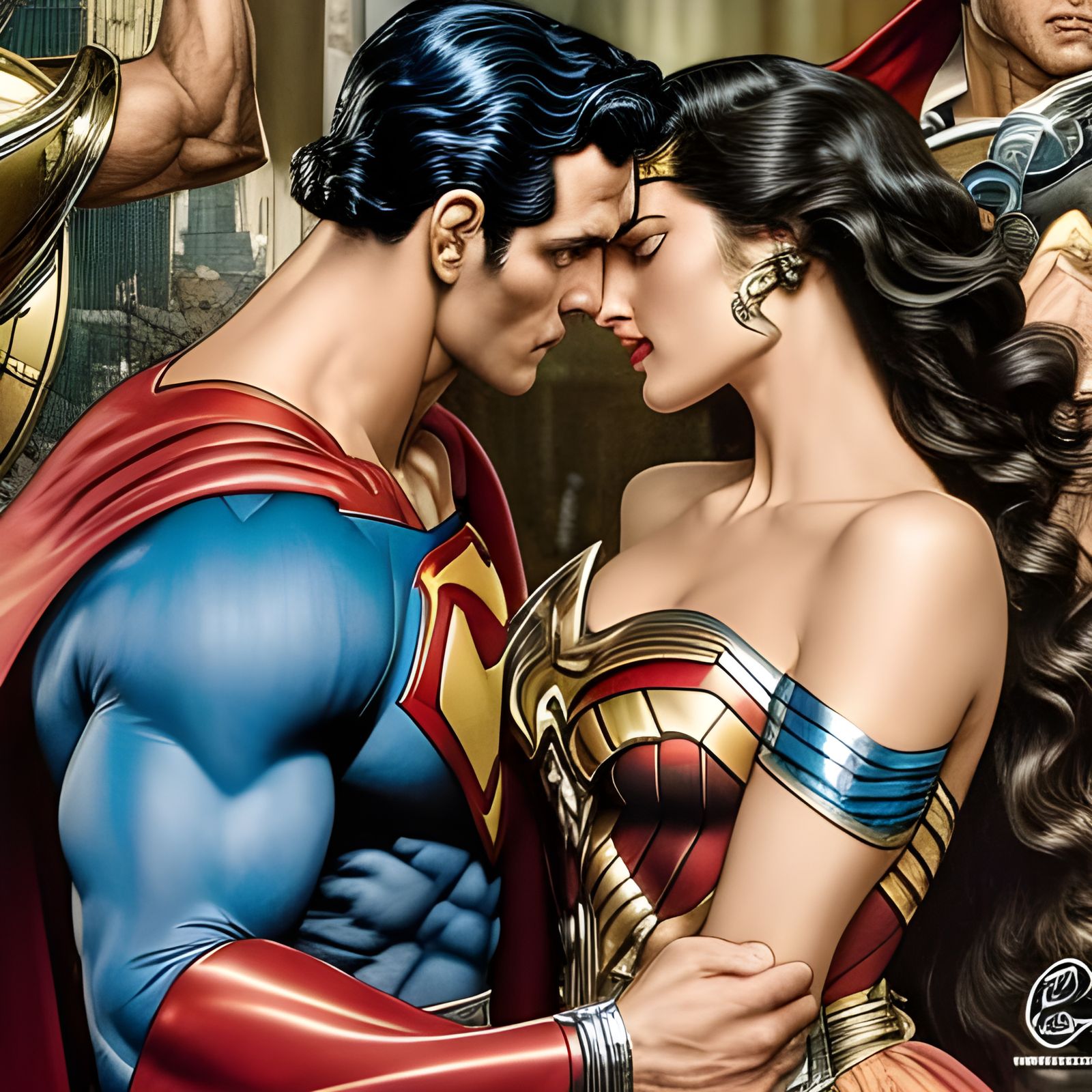 Superman and Wonder Woman Kiss: Rococo Style