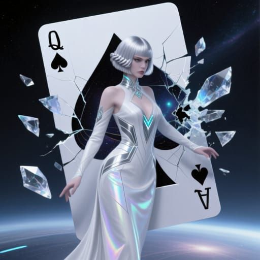 Futuristic Queen of Spades Emerges from Card