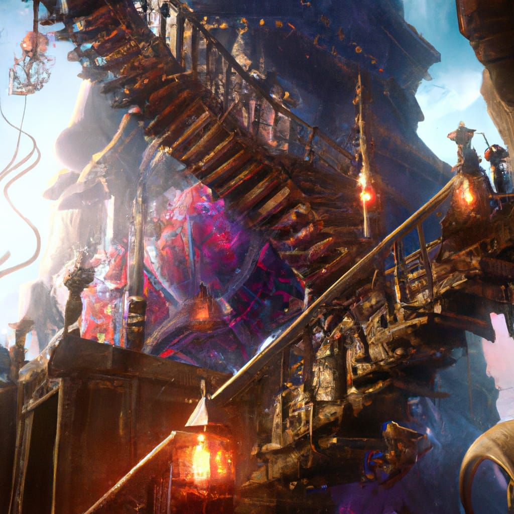 Spiral Staircase Heaven: Detailed Matte Painting