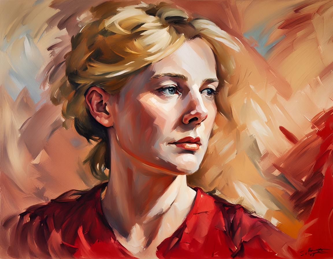Impressionistic Portrait of Woman in Red Top