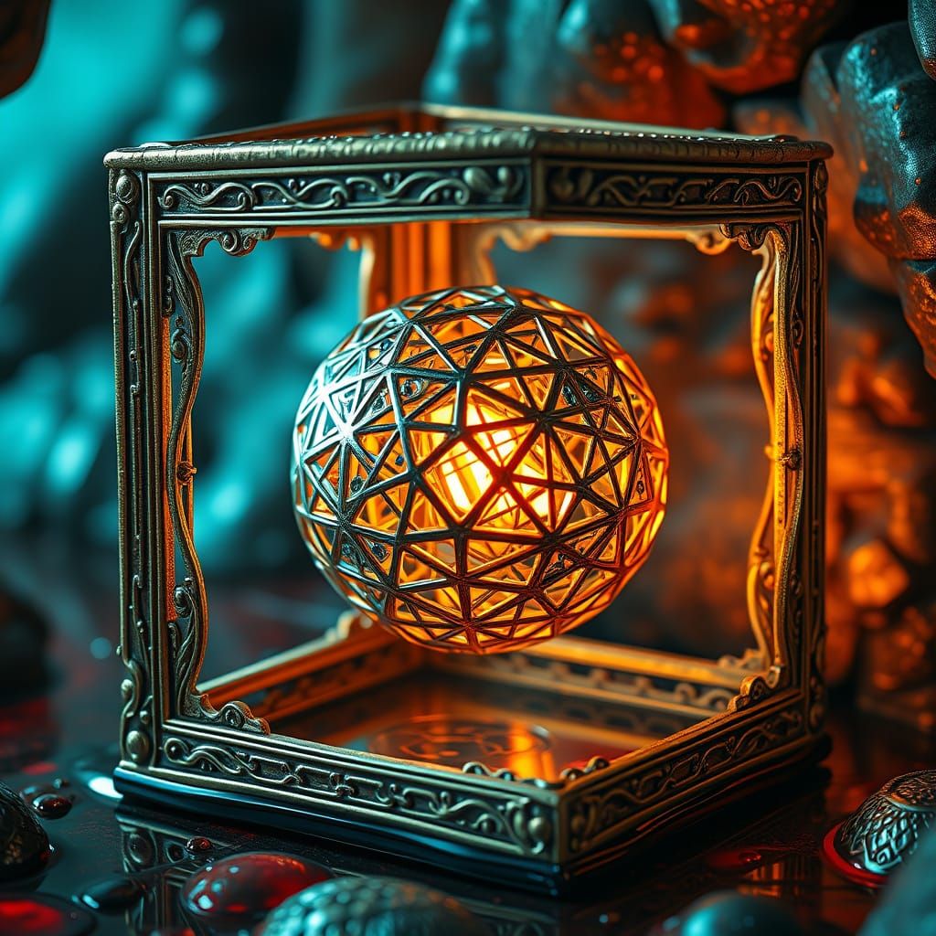 Hyperrealistic Golden Cube with Intricate Details and Glowin...