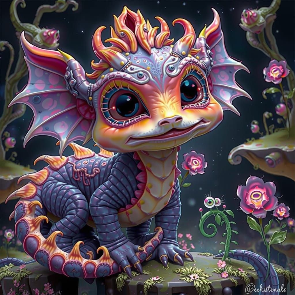 Eerie Botanical Garden with Alien Moon in Surreal Style