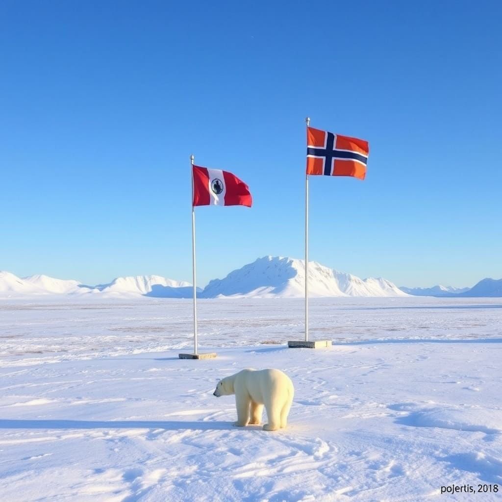 Arctic Landscape with Polar Bear and Flags