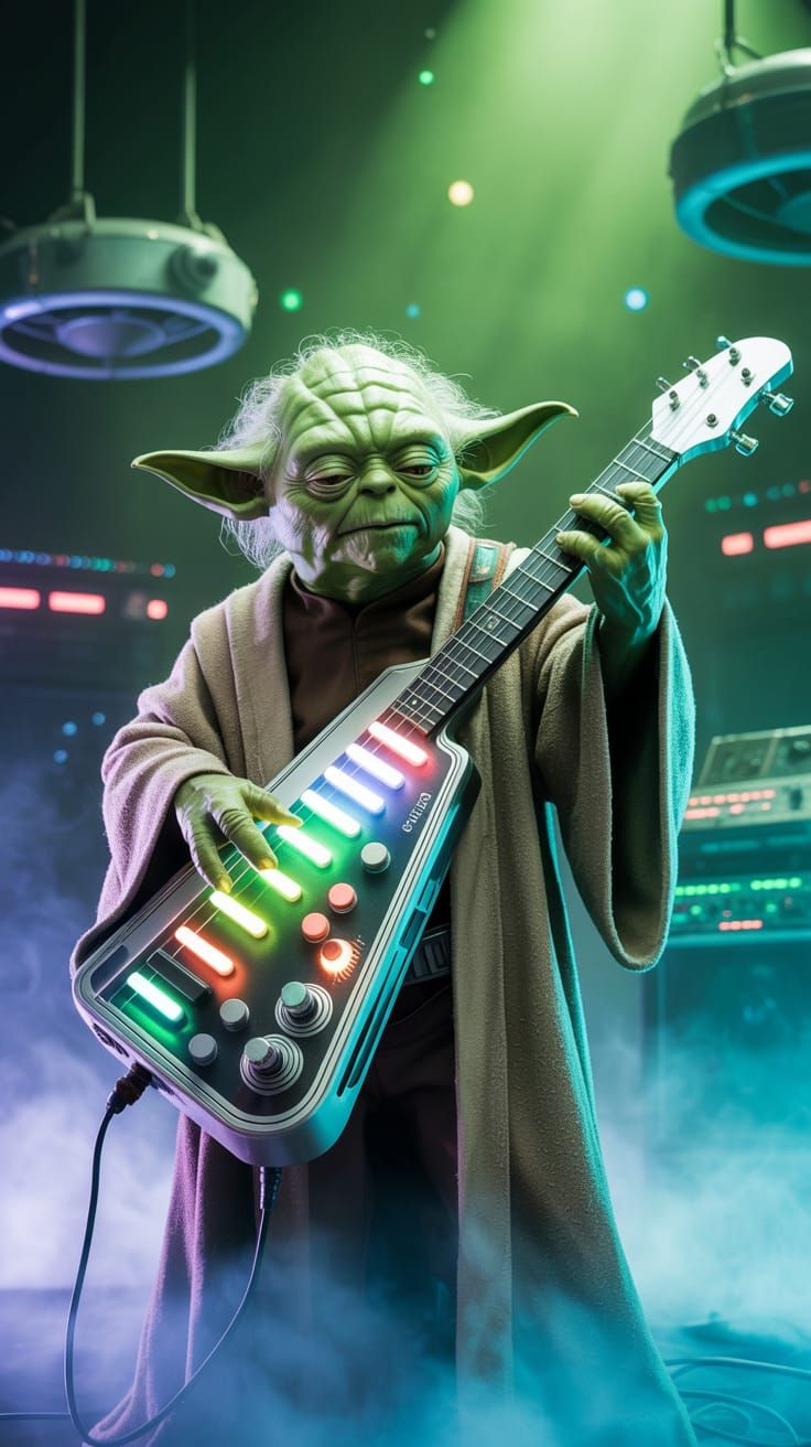 Yoda's Sci-Fi Concert: A Digital Painting in Neon Lights