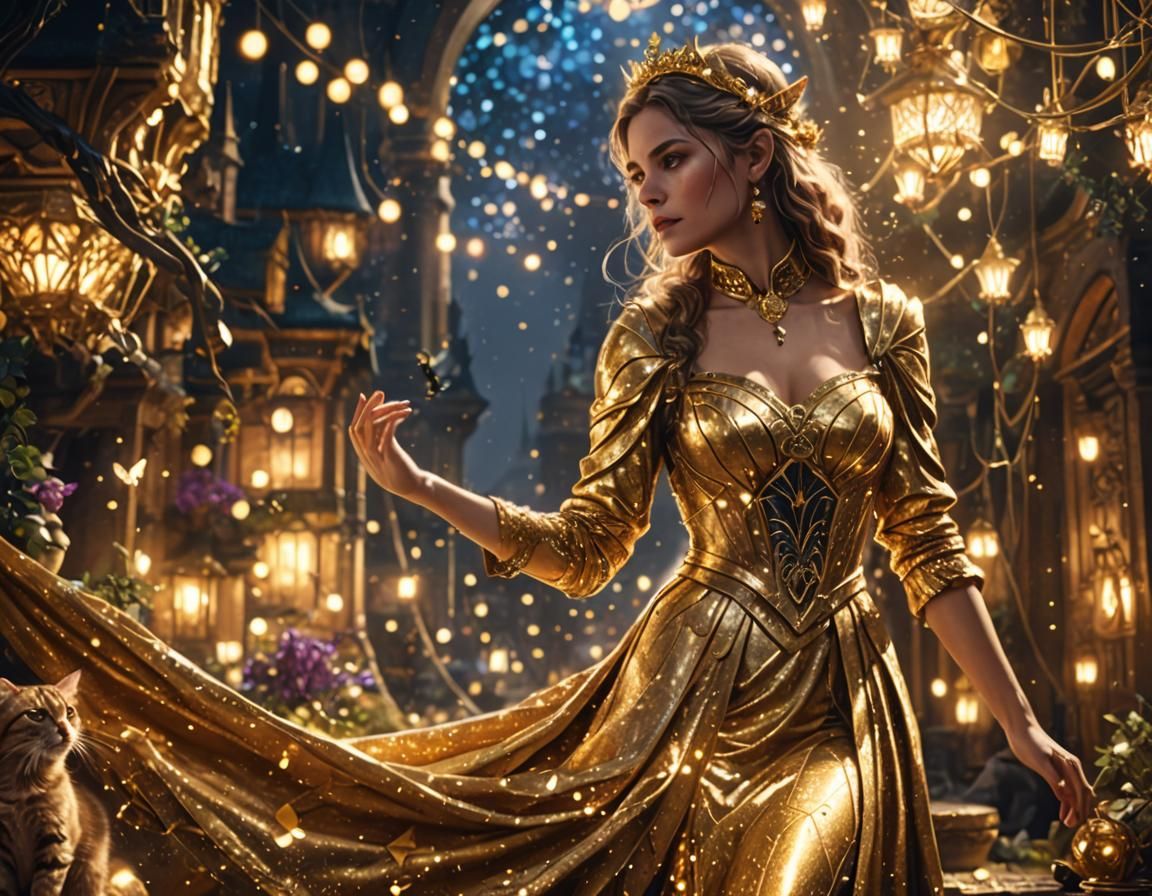 Golden Cat Lady in a Fantasy Art Style