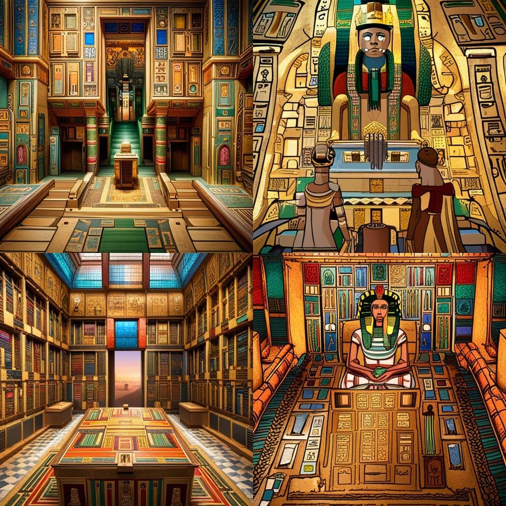 Pharaoh's Tomb Interior with Gold Sarcophagus