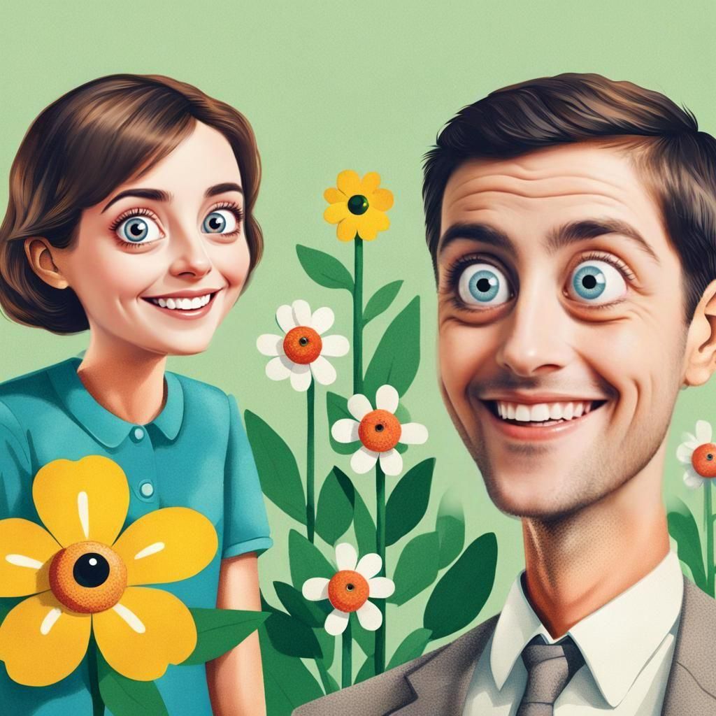 Googly-Eyed Woman Talks to Smiling Man