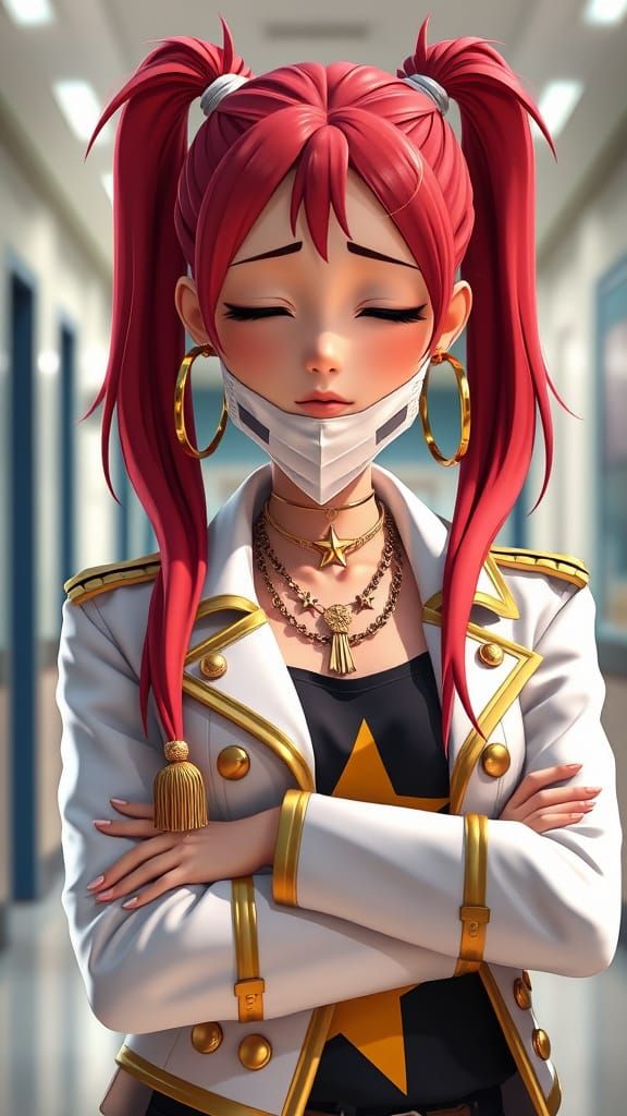 Stylish Young Woman in School Hallway: 3D Anime CG Animation