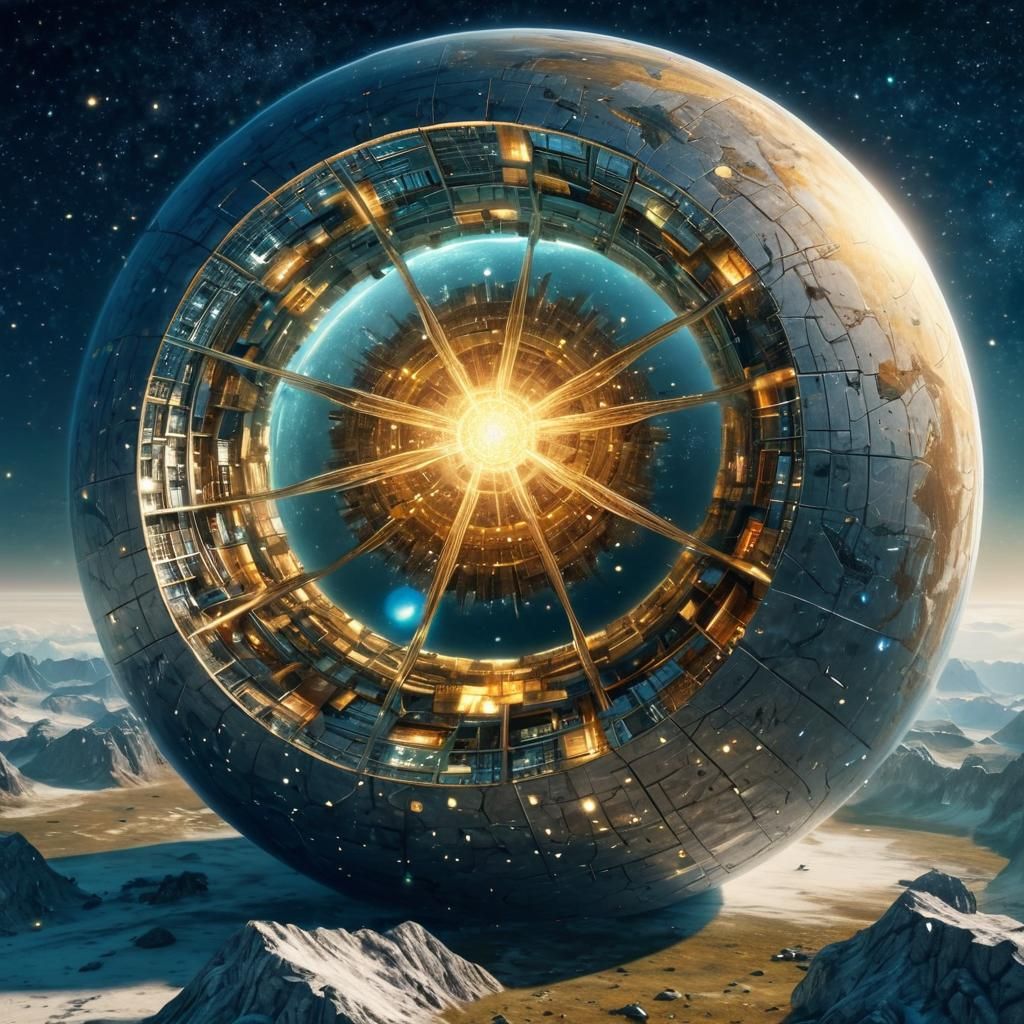 Dyson Sphere Interior Revealing Starry Landscape