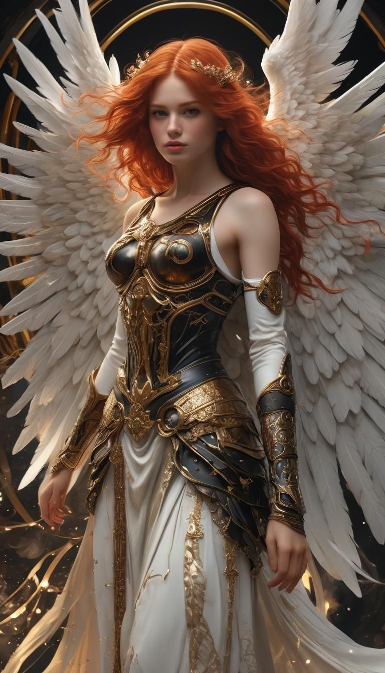Pre-Raphaelite Angel in Black and Gold Armour