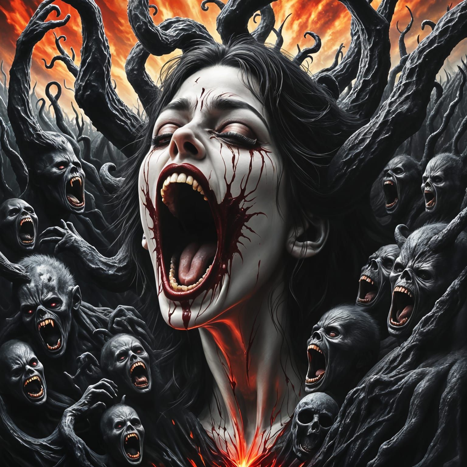 Screaming Woman Dragged Away by Demonic Horde in Hyperrealis...