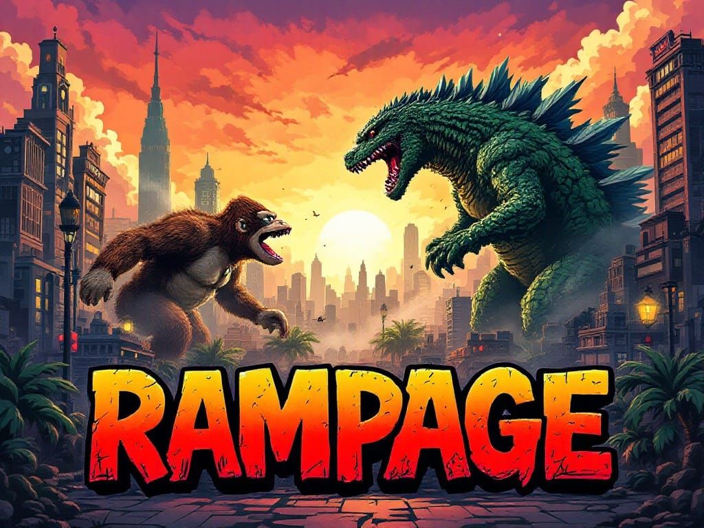 Rampage Arcade Game Screenshot in Pixelated 16-Bit Style