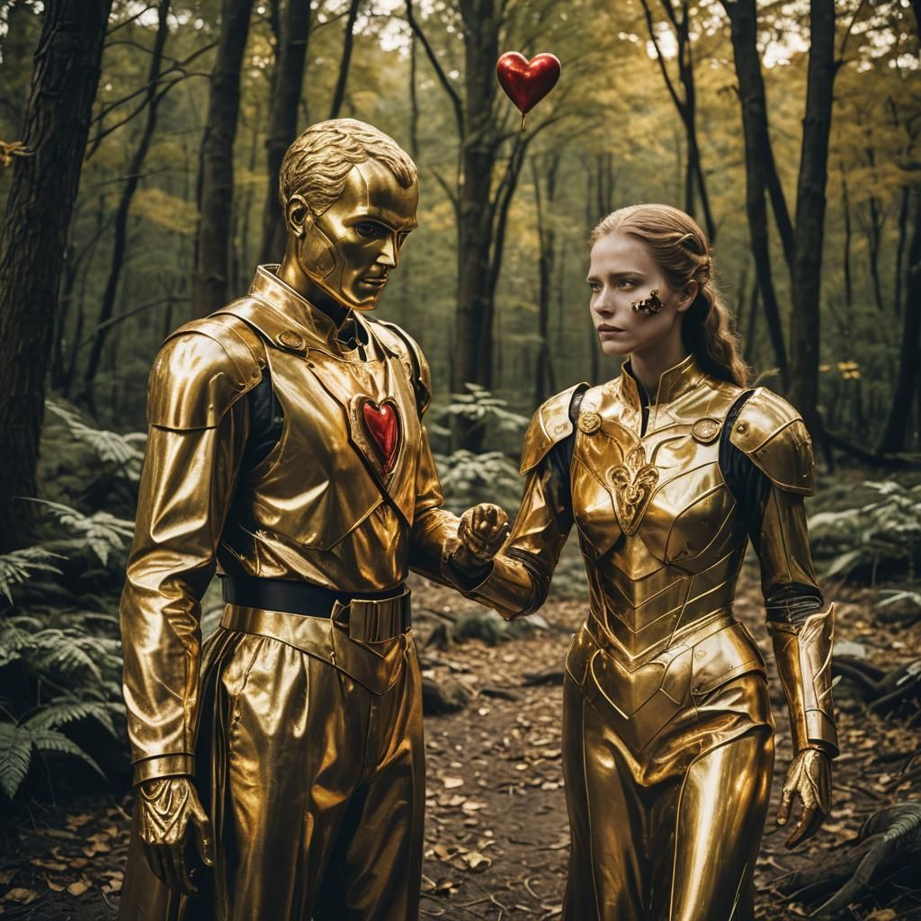 Golden Couple with Heart: Cinematic Film Still