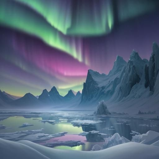 Aurora Borealis Over Ice, Anime Digital Painting