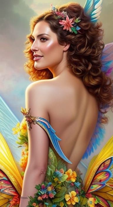 Fairy Portrait with Multi-Colored Wings in Hyperrealism