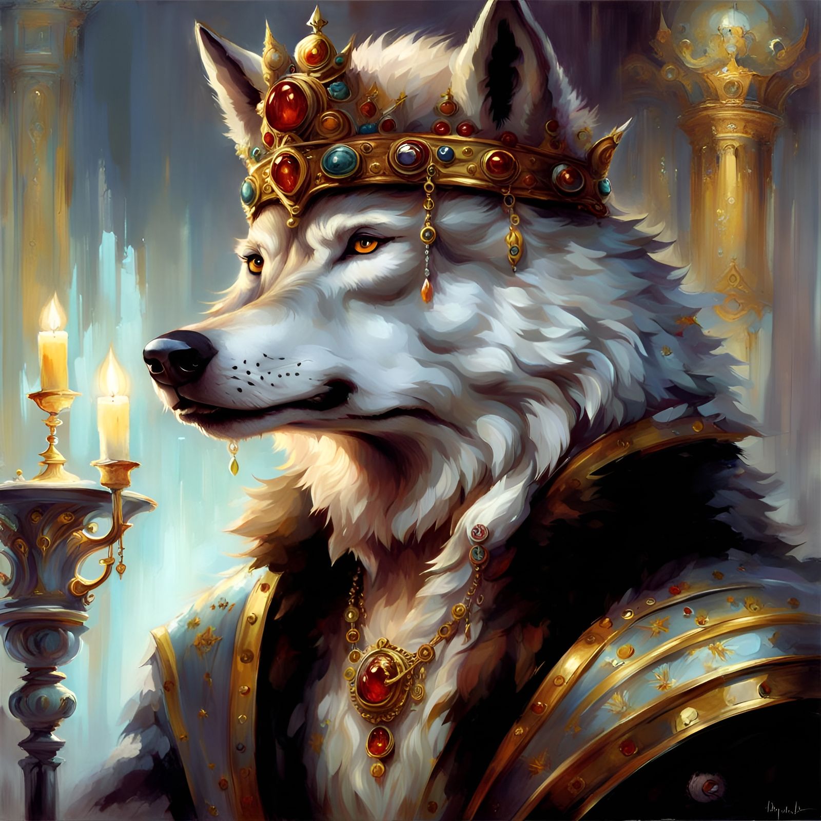 Wolf Man Queen in Fantasy Oil Painting Style