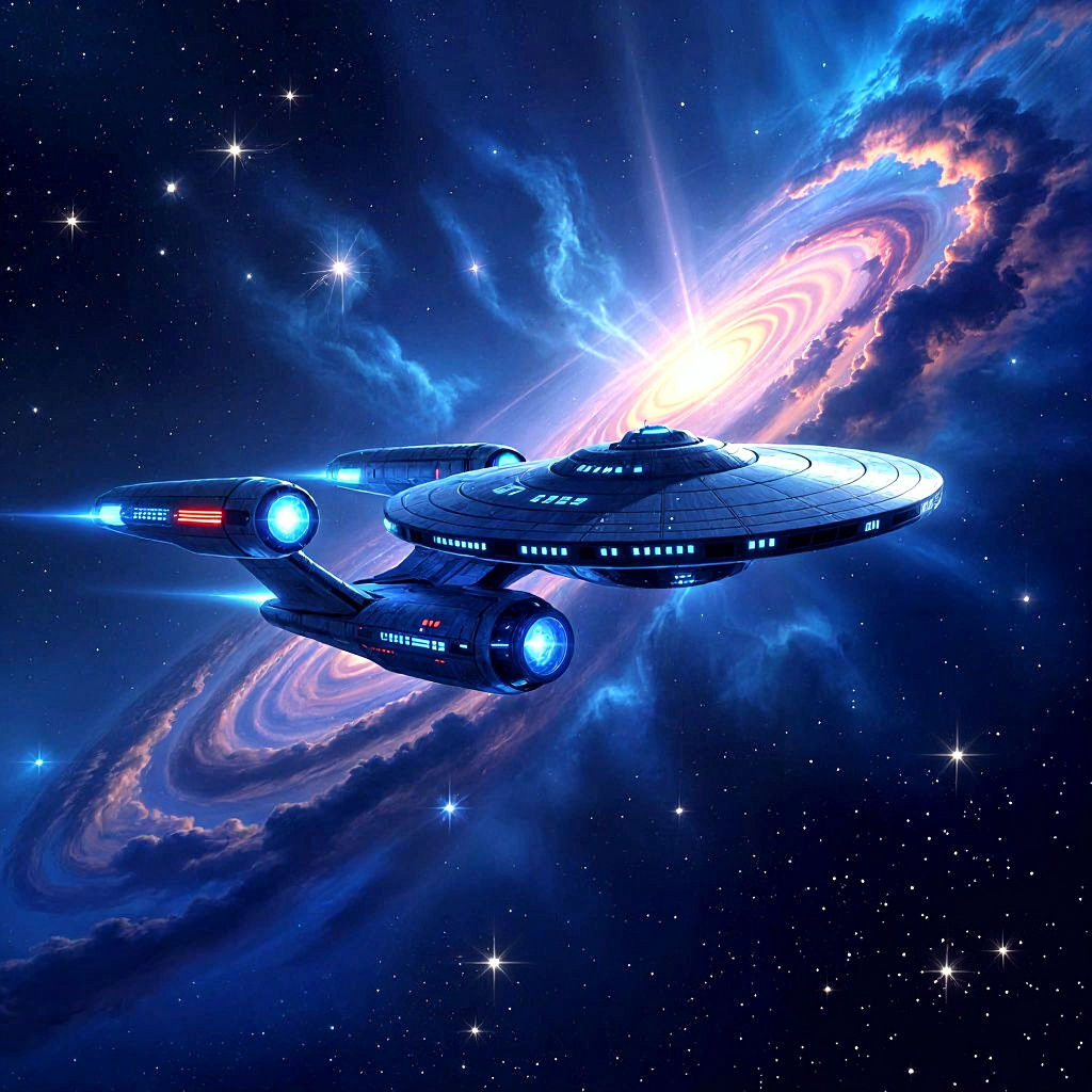 Star Trek Style Spaceship in Deep Space
