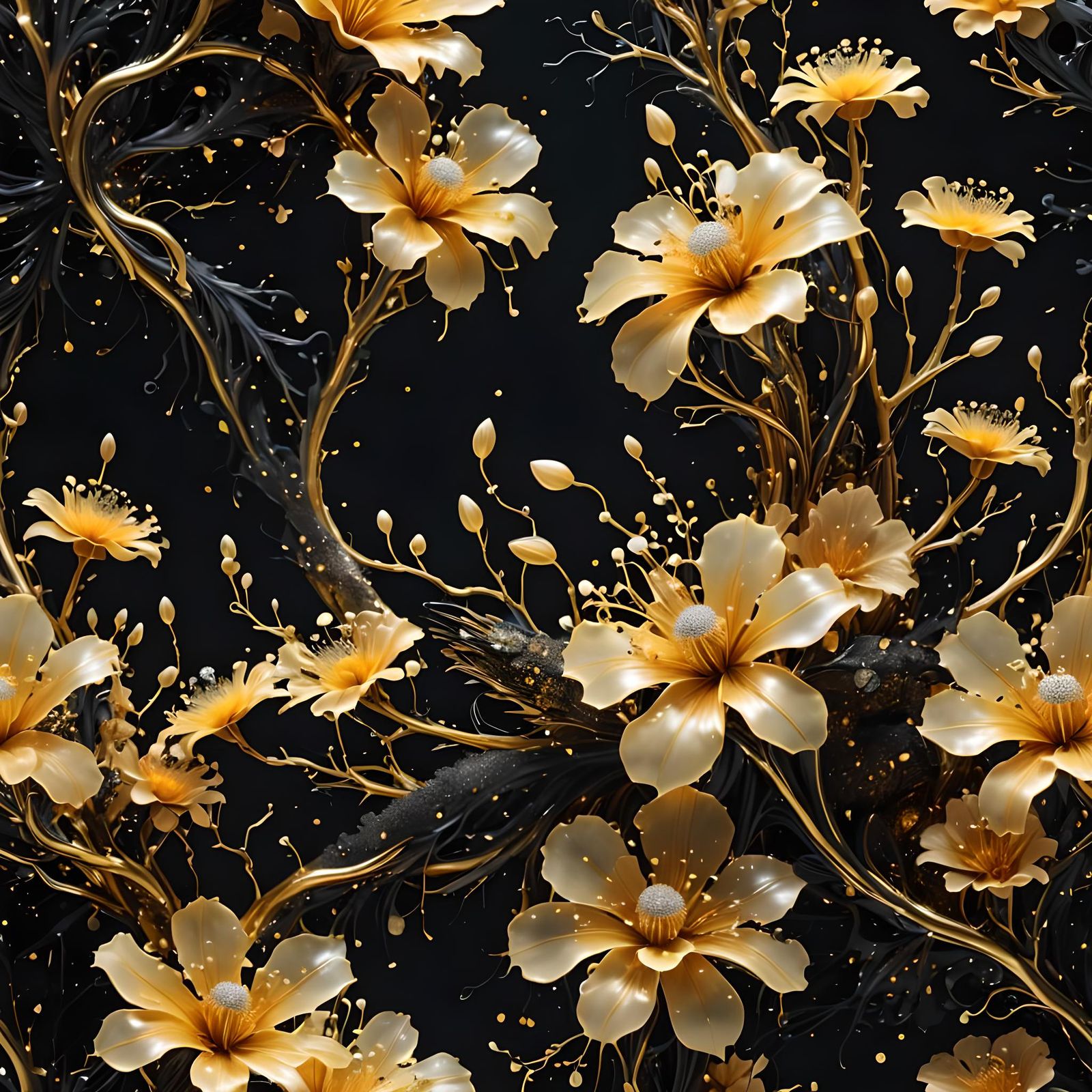 Golden Liquid Cockatrice with Translucent Flowers