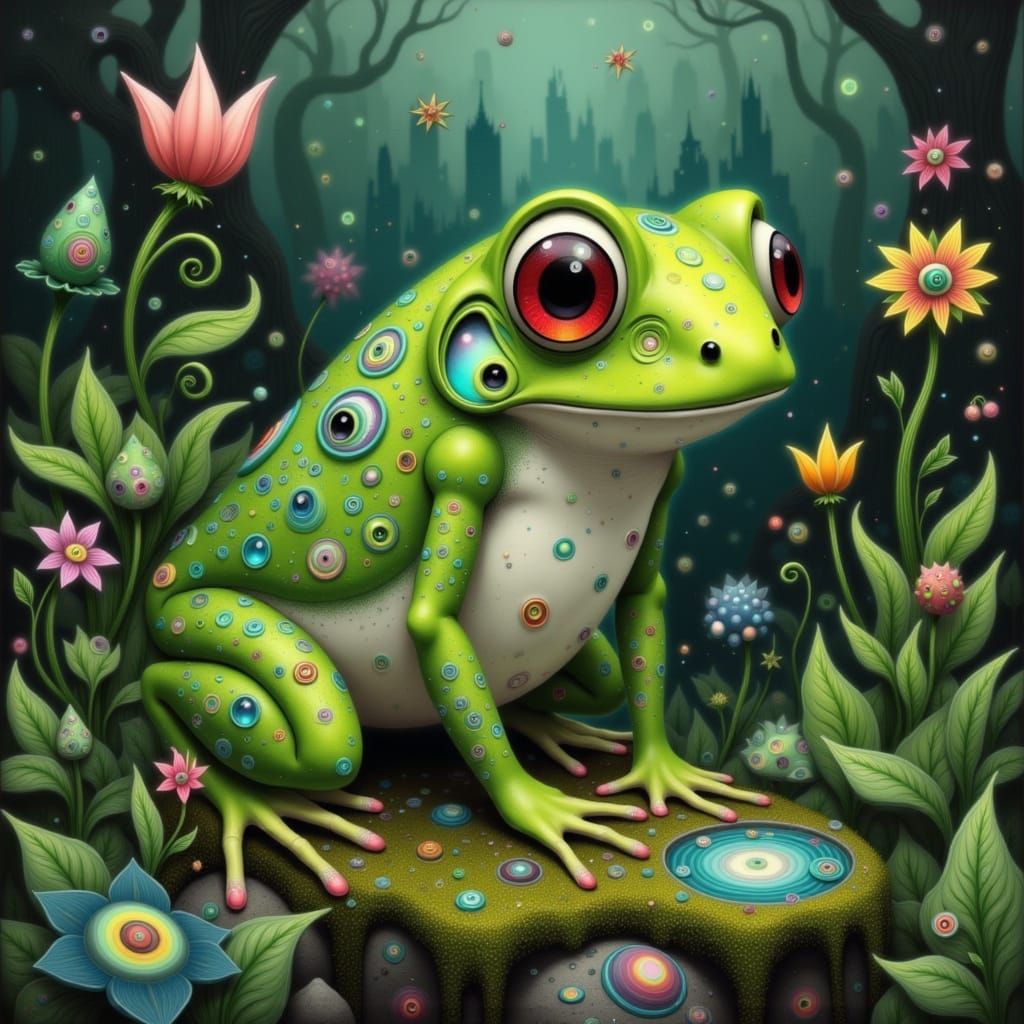 Whimsical Loveland Frog in Folk-Art Style
