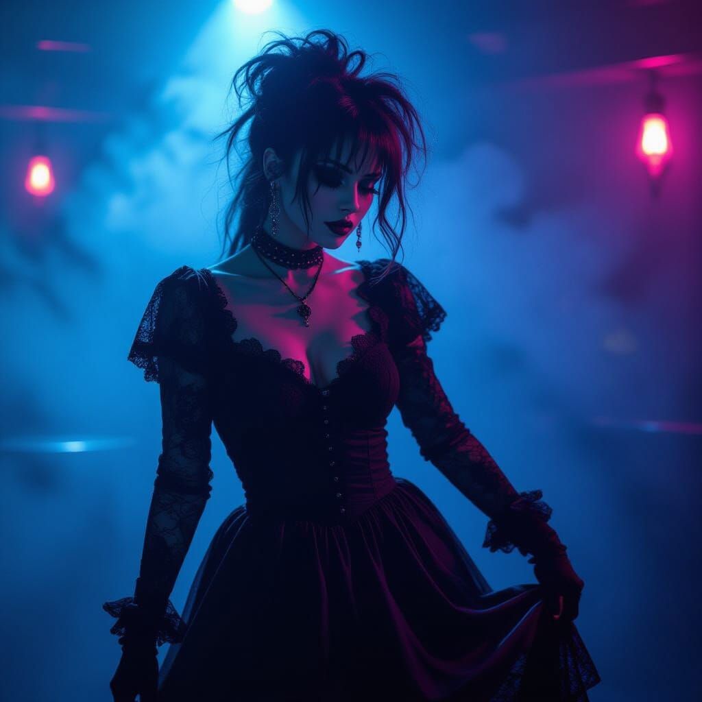 1980s Goth Dancer in Neon Lit Club