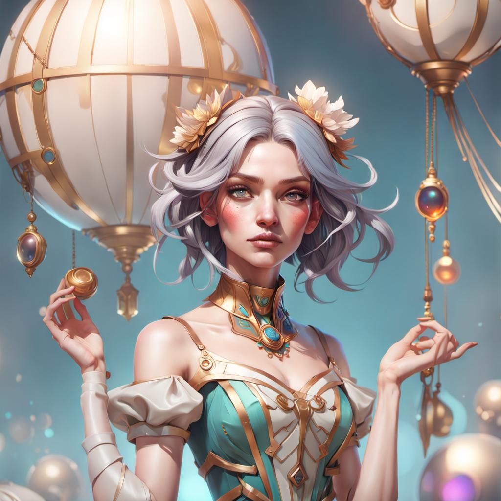 Cartoon Girl Portrait in Art Nouveau Style