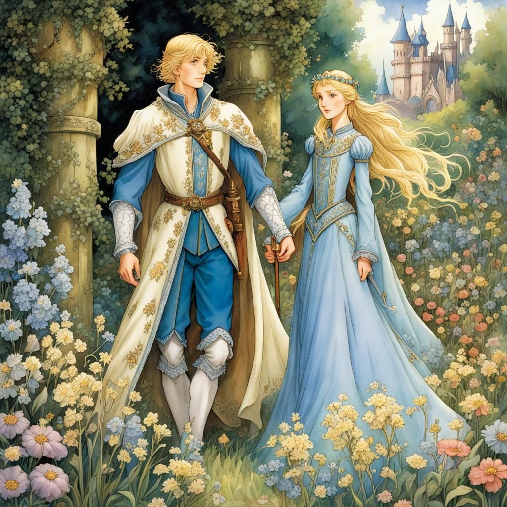 Medieval Prince and Princess in Fantasy Garden