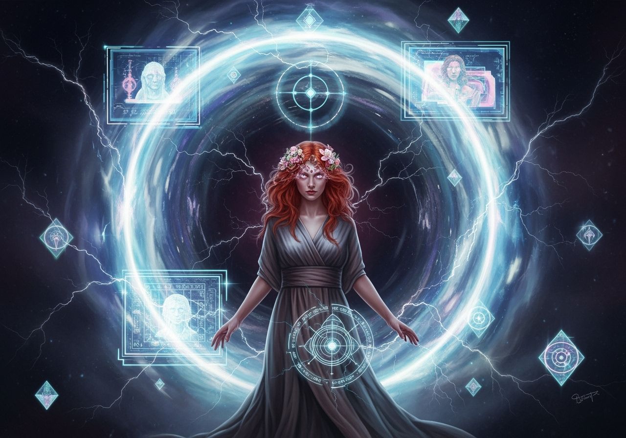 Sorceress Guards Interdimensional Portal in Digital Oil Pain...