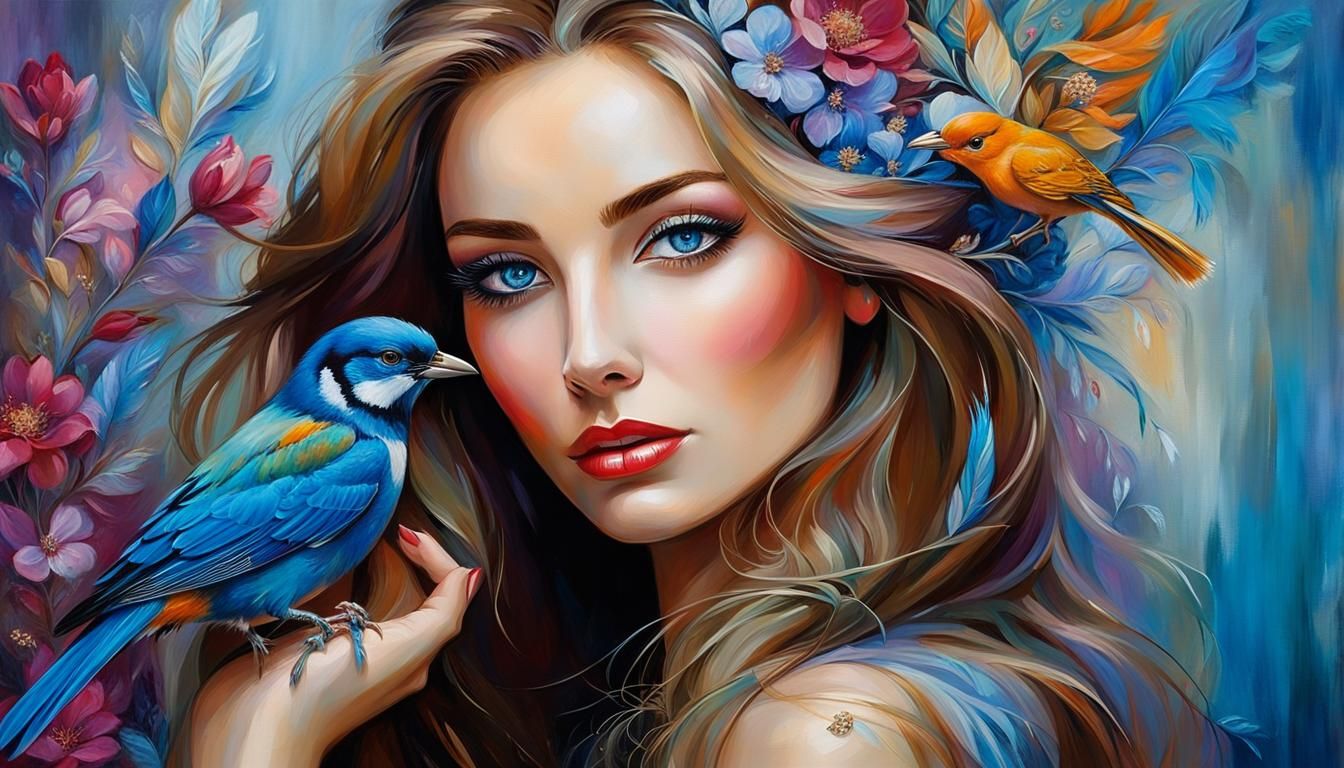Girl with Bird Portrait in Candid Romanticism Style