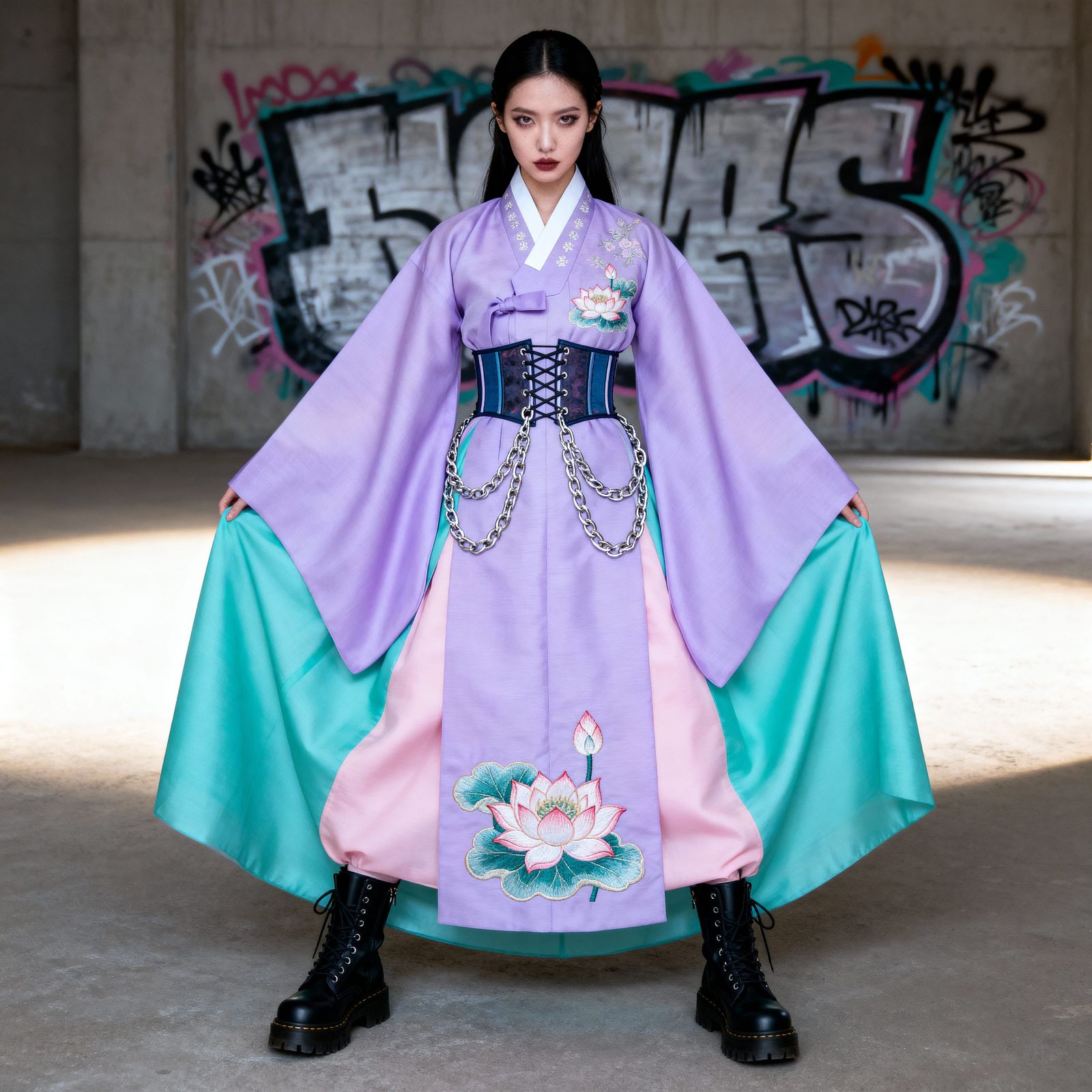 Pastel Goth Woman in Modified Wonsam | Editorial Fashion