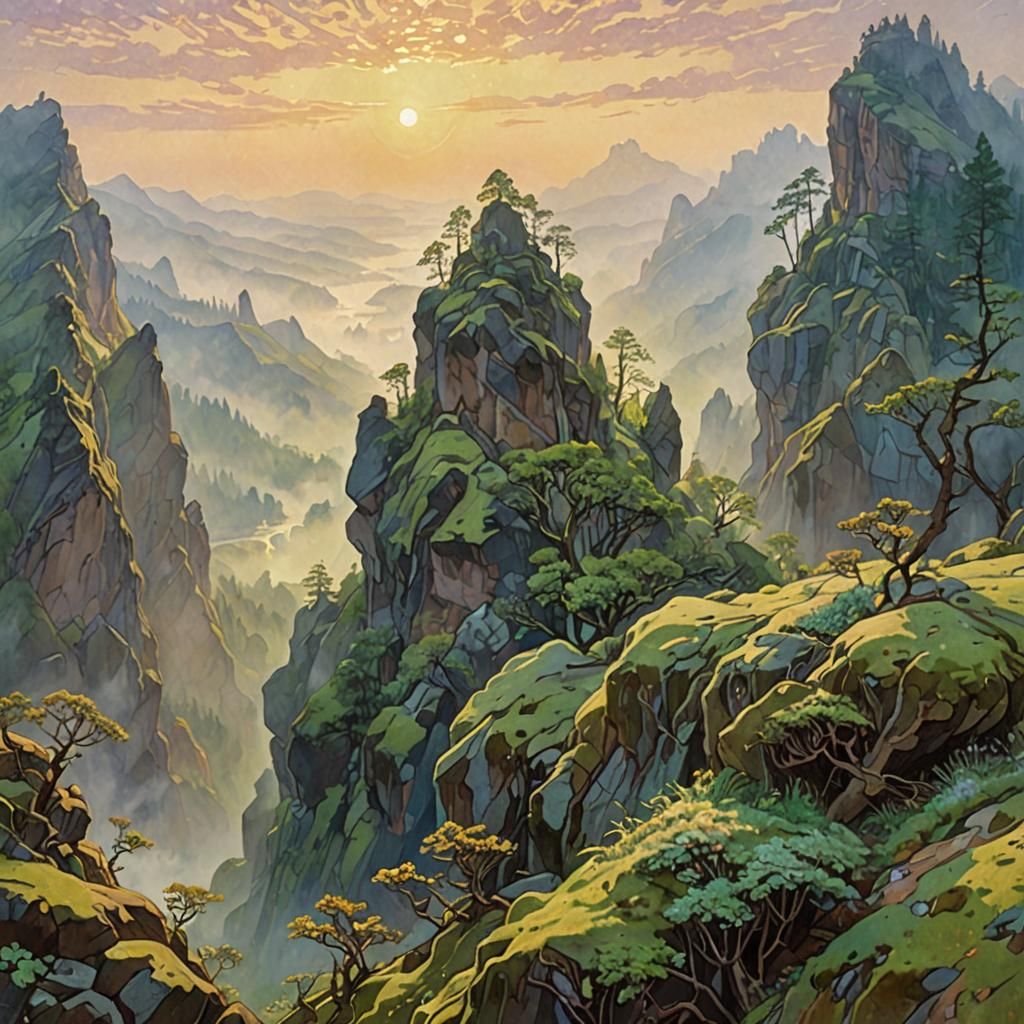 Foggy Sunrise in Elbe Sandstone Mountains