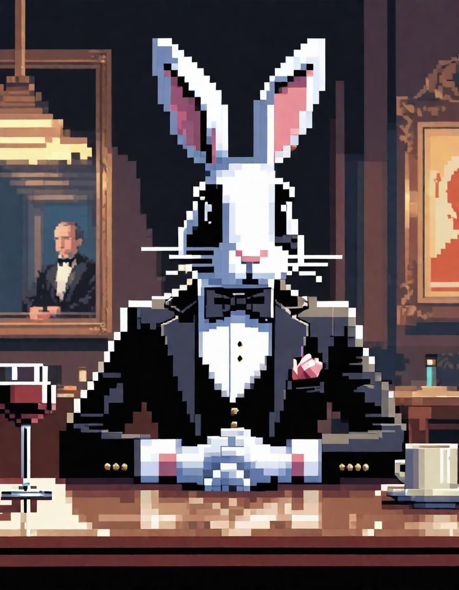 Pixel Art Mafioso Bunny in Tuxedo