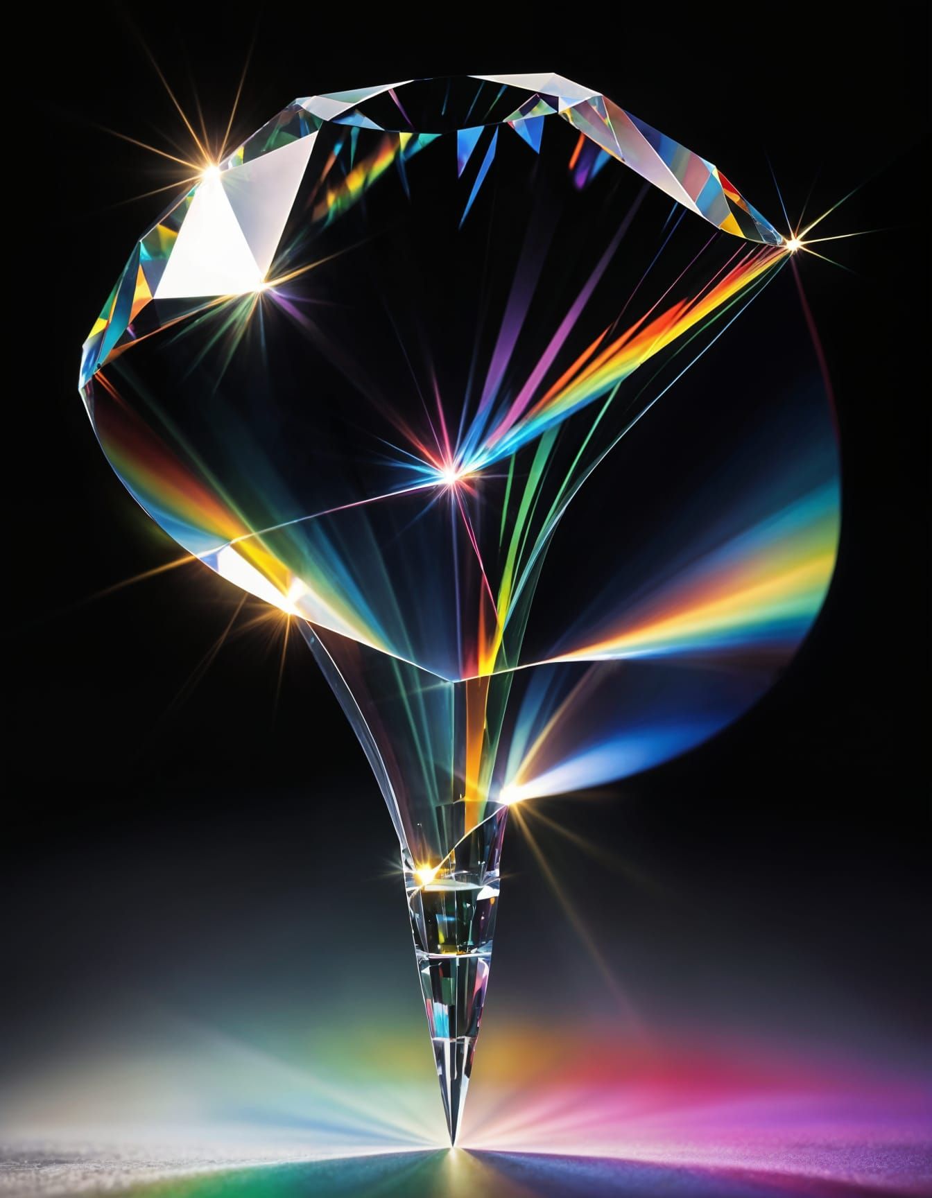 Diamond Refracting Light into Rainbow Spectrum