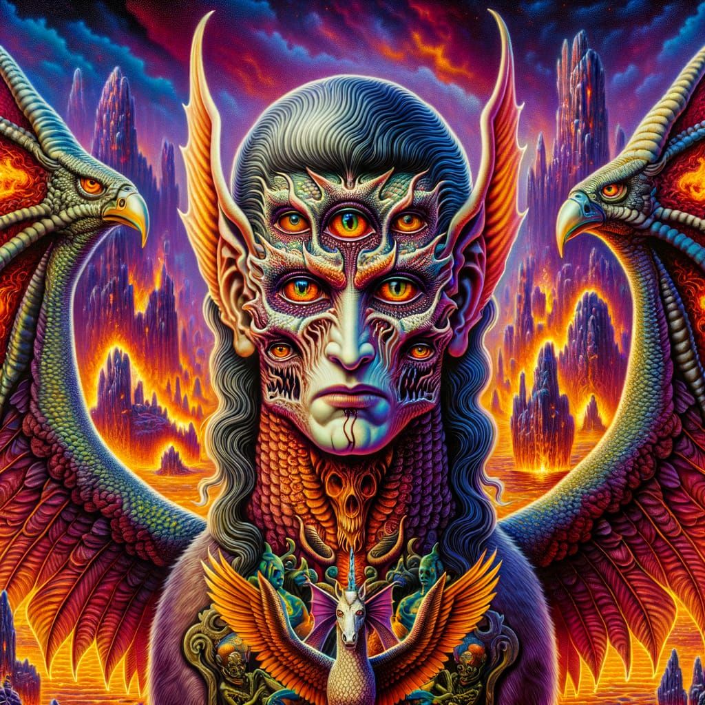 Vibrant Nosferatu Vampire on Pegasus-Dragon Hybrid in Fiery ...