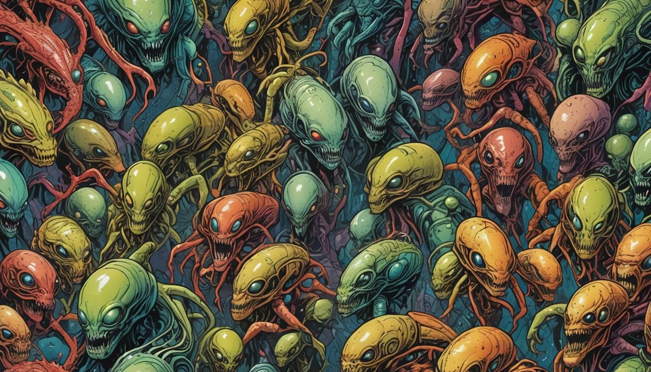 Toxic Alien Pupae in Comic Book Style
